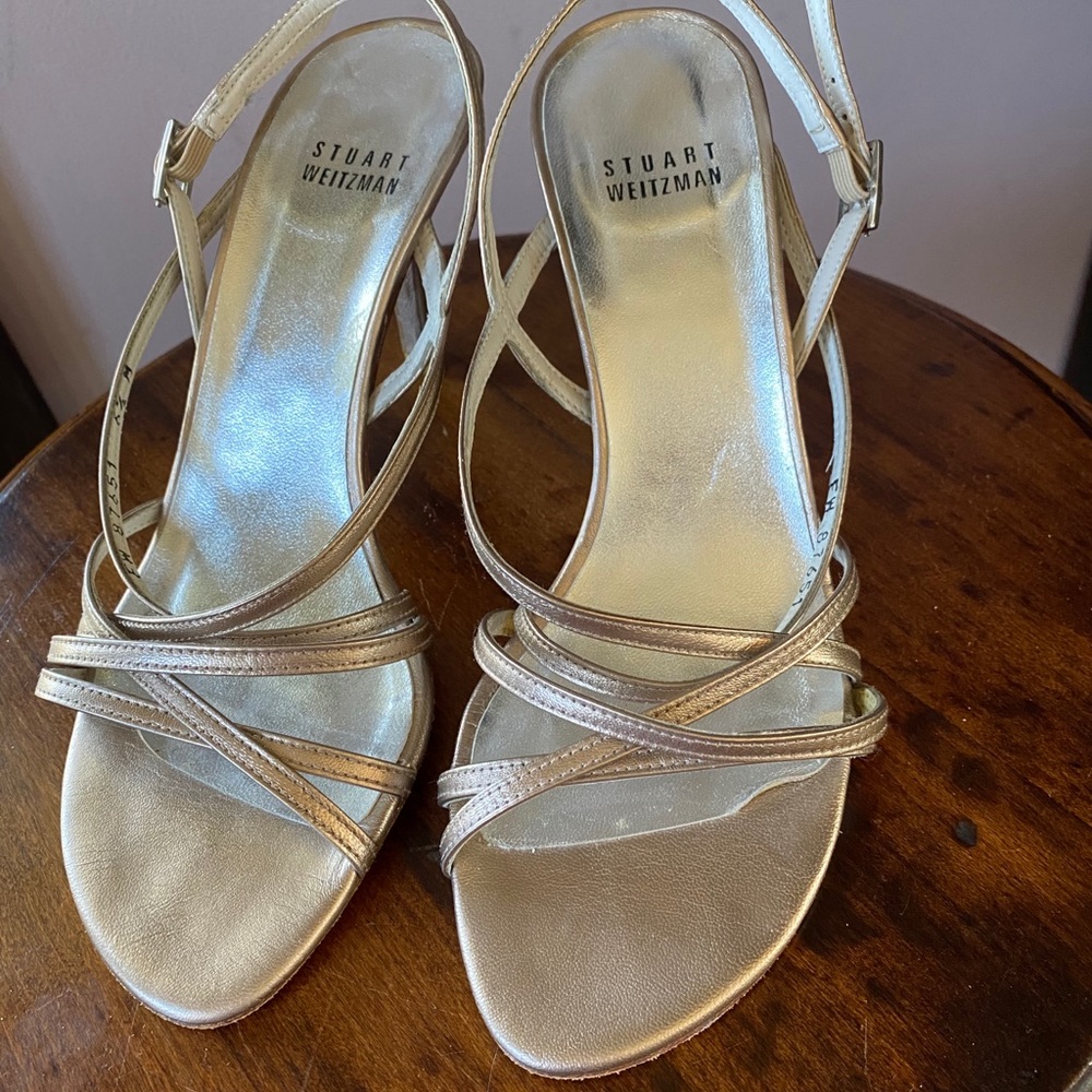 Stuart Weitzman Metallic Gold Strappy Sandals